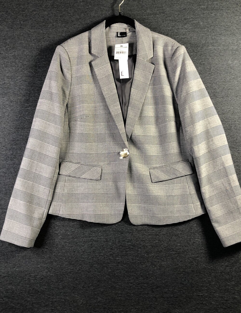 Nordstrom Gray Plaid Tailored Women's Blazer Size L
